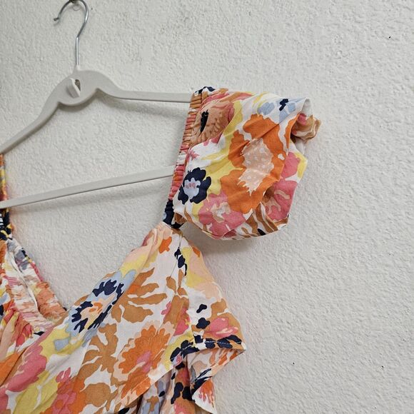 Roxy Another Day Printed Romper Dress Small Off Shoulder Floral Escape Beach - Picture 5 of 10